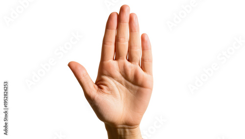 Foto Isolated human hand showing an open palm gesture, indicating a stop, halt, or refusal