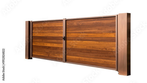 Bild auf Leinwand Isolated modern wooden gate with two panels and a sleek metal frame for property