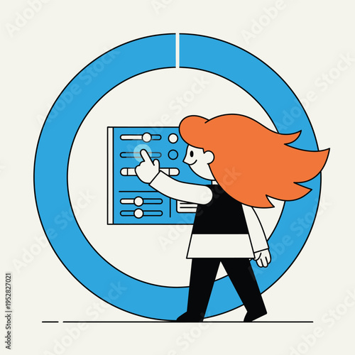 Cartoon character adjusting settings on a control panel.