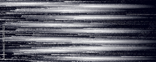 abstract digital light glitch background with horizontal lines and motion blur effect in black and white tones.