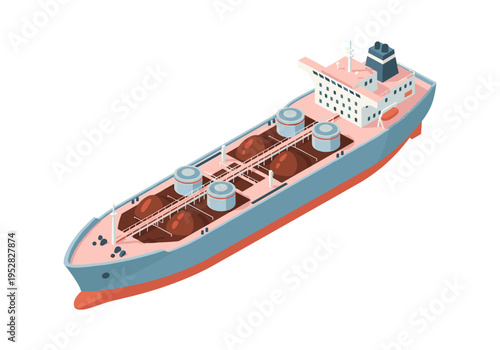 Illustration of a large cargo ship with multiple tanks carrying bulk goods