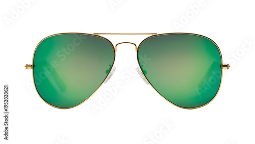 Foto Isolated classic green aviator sunglasses with gold metallic frame and reflectiv