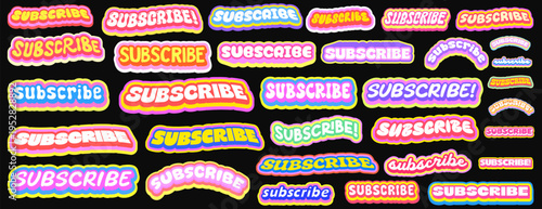 Subscribe Sticker Groovy Label Vector Set.