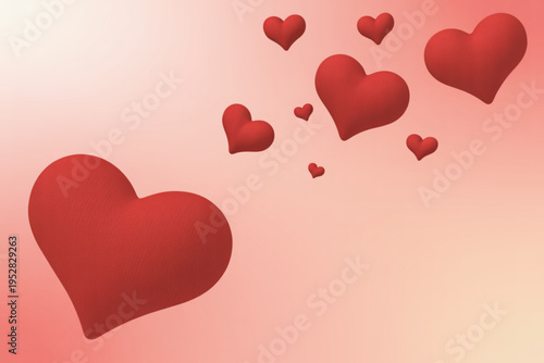 A collection of floating red hearts in a soft pink gradient background