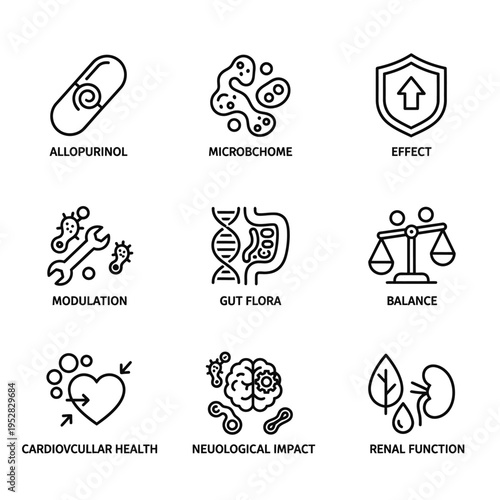 Collection of Medical and Health Icons Representing Biological Processes.