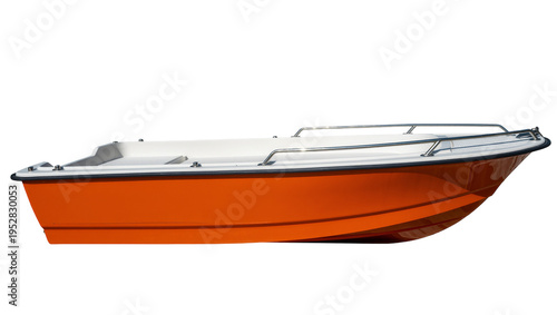 Картината върху платно Isolated orange and white small motorboat, side view, modern design for recreati