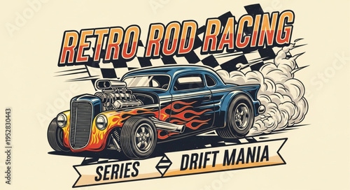 Retro Rod Racing - Drift Mania Series Hot Rod Illustration.