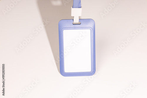 Blank Name Tag Badge with Lanyard on White Background Mockup Template