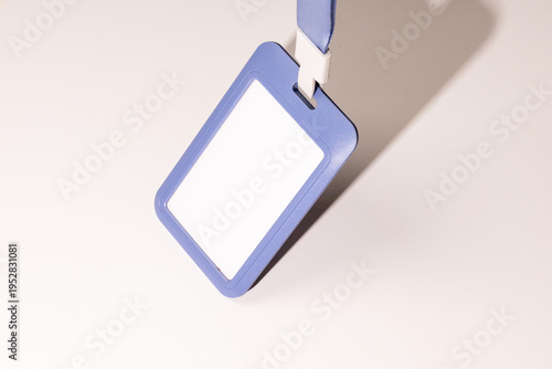 Blank Name Tag Badge with Lanyard on White Background Mockup Template