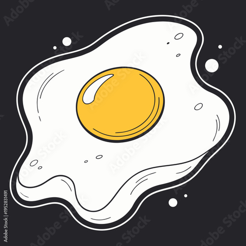 Fried egg with yellow yolk and white outline, healthy breakfast food ingredient