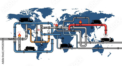 Global Pipeline Network Illustrating Resource Transportation and Distribution.