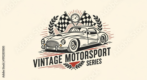 Vintage Motorsport Series Logo Featuring Classic Car and Checkered Flags.