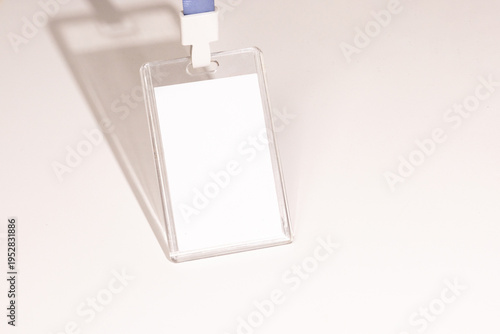 Blank Name Tag Badge with Lanyard on White Background Mockup Template