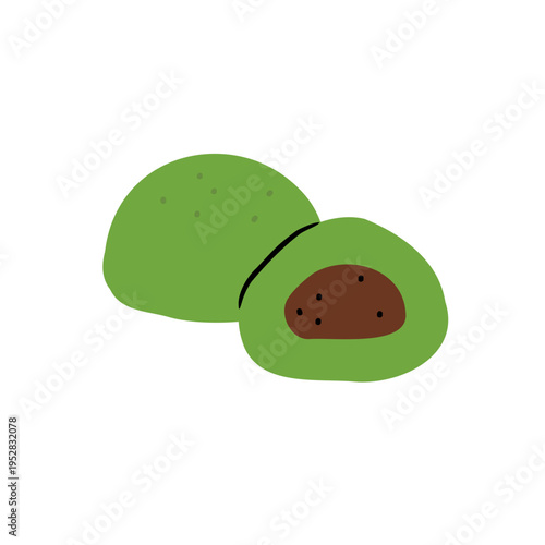 Hand Drawn Illustration of Matcha Daifuku