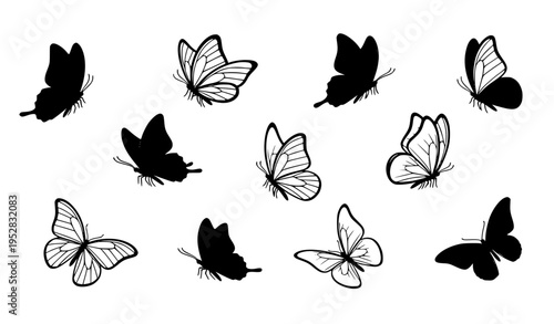 Minimal silhouette butterfly vector collection isolated on white background