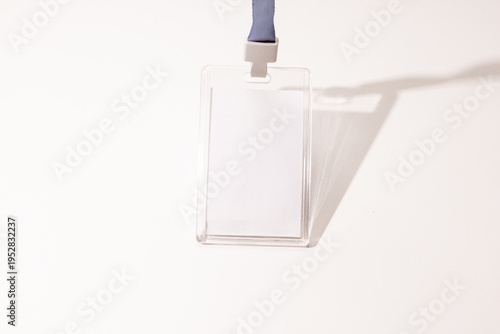 Blank Name Tag Badge with Lanyard on White Background Mockup Template