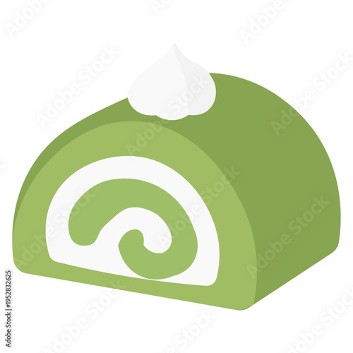Matcha Swiss Roll Cake Whole Green Tea Cream Dessert Vector Illustration