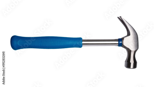 Foto Isolated claw hammer with a vibrant blue ergonomic handle, essential constructio