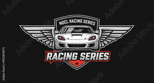 Racing Series Logo with Car and Wings Emblem Design.