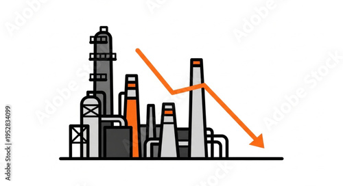 Industrial Decline - Factory Downturn with Decreasing Arrow Illustration.