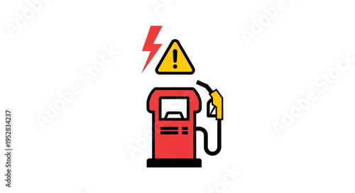 Gas Station Danger - Illustration of a Fuel Pump with Warning Sign.