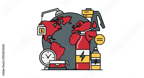 Global Energy Consumption and Resource Depletion Illustration.