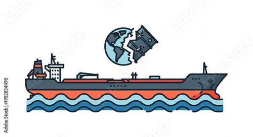 Oil Tanker and Globe Symbolizing Environmental Impact of Oil Transportation.
