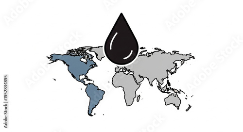 Global Oil Dependency - A World Map with Oil Drop Symbol.