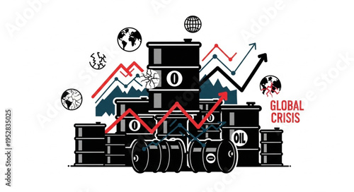 Oil Barrels and Global Crisis - A Visual Representation of Economic Instability.