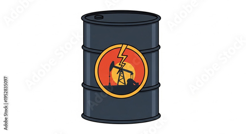 Illustration of a Black Oil Barrel with Energy Symbol.