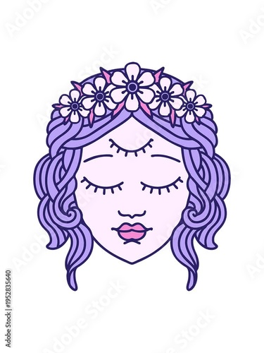 bobbing motion animation of tattoo style image of female face with third eye