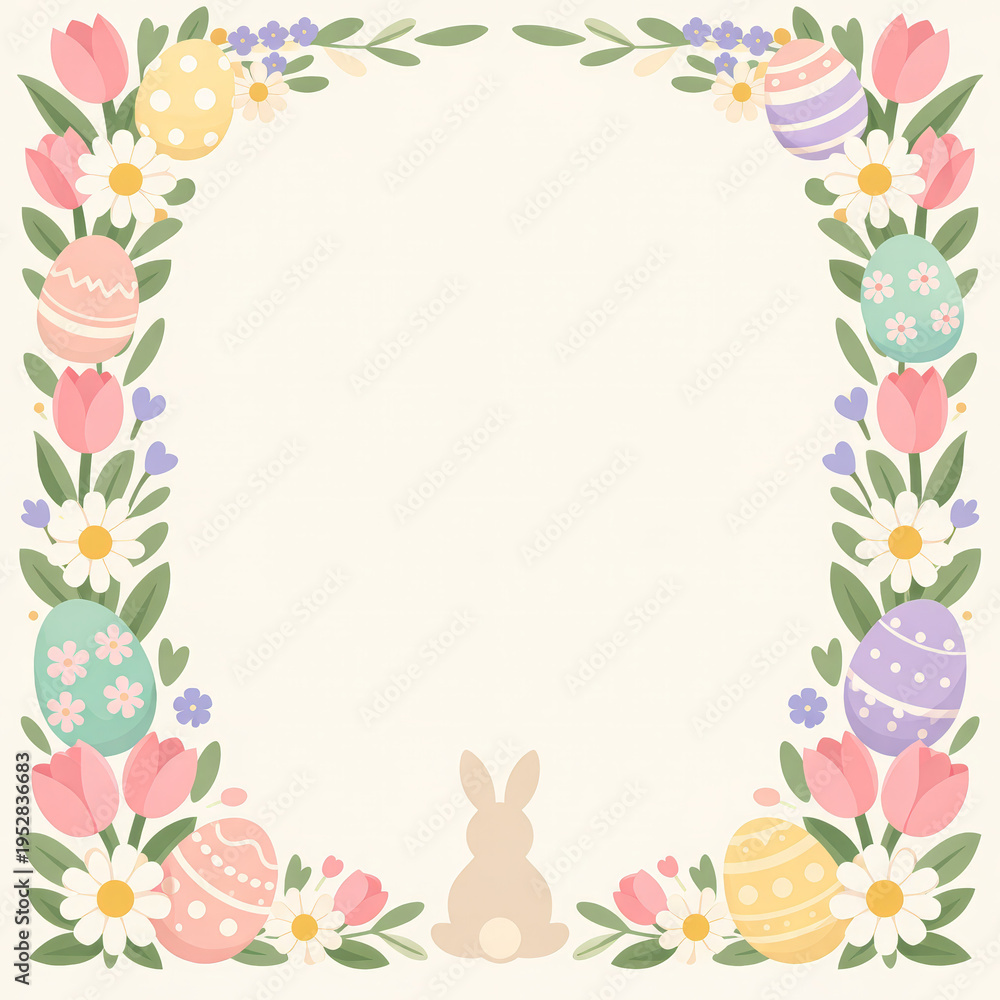 Obraz premium Elegant Easter Floral Frame With Eggs and Spring Flowers Border