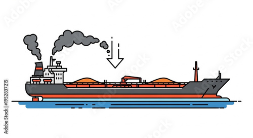 Illustration of a cargo ship emitting smoke, indicating environmental impact.