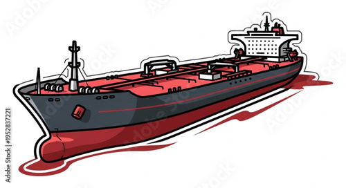 Illustration of a Large Oil Tanker Ship at Sea.
