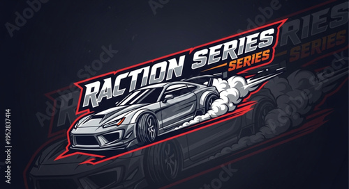 Sleek Silver Sports Car Drifting with Smoke in Raction Series Design.