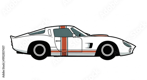Illustration of a Classic White and Orange Racing Car.