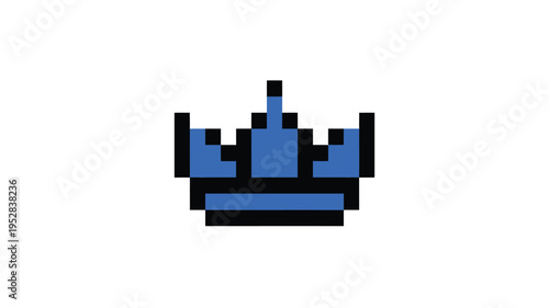 Minimalist pixel art blue crown icon illustration for digital design