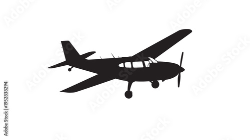 Airplane silhouette with a propeller and landing gear, depicted in a simple, graphic style for diverse aviation and travel themes
