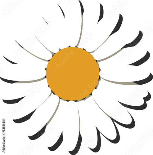 Flat Design Illustration of a Single Daisy Flower with Orange Center