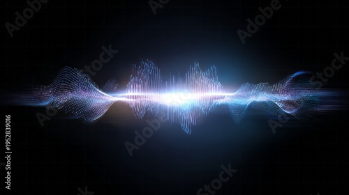 Illuminated digital sound wave visualization pulses across a dark background