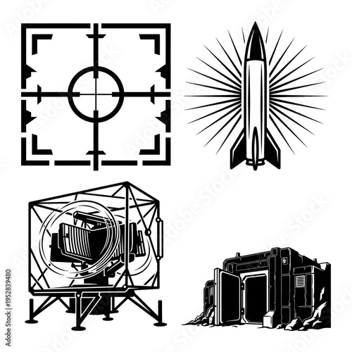Target missile bunker and radar crate icon bundle