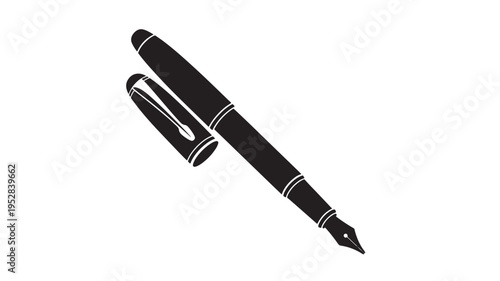 Fountain pen with cap icon rendered in silhouette, ideal for representing writing and calligraphy. featuring ink, stationery, tool with instrument