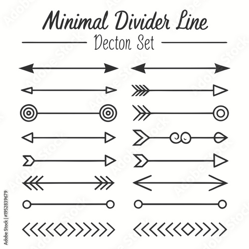 Minimal divider line decton set featuring a variety of arrow designs and decorative borders including simple lines, tribal arrows, and geometric shapes