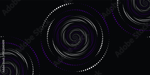 Vector dotted speed lines in vortex form. Geometric art. Segmented circle. Arc lines.
