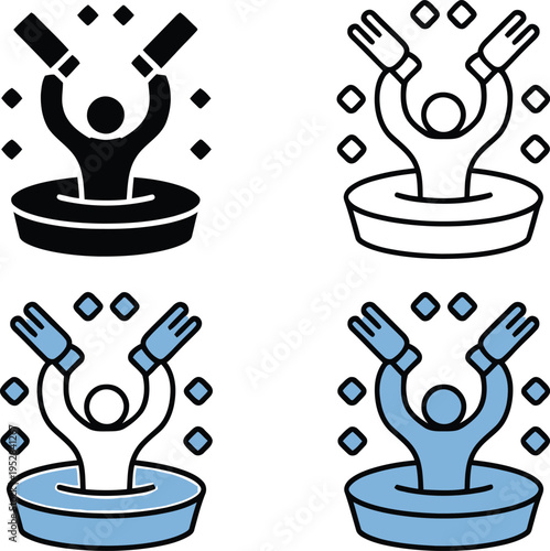 People celebrating with raised arms, Celebrating icon set.