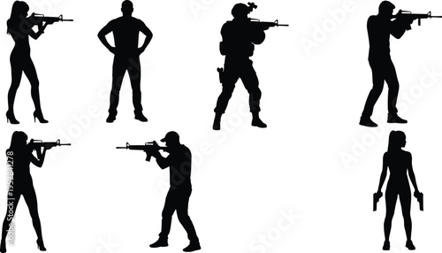 Basketball player silhouettes set, professional athletes dribbling, shooting, and celebrating, sports competition action poses, team game vector illustration collection, isolated on white.