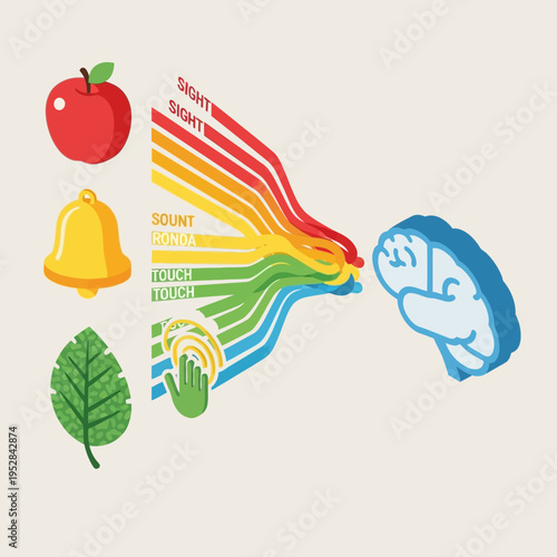 An illustration depicting the human senses and how they interact with the brain.
