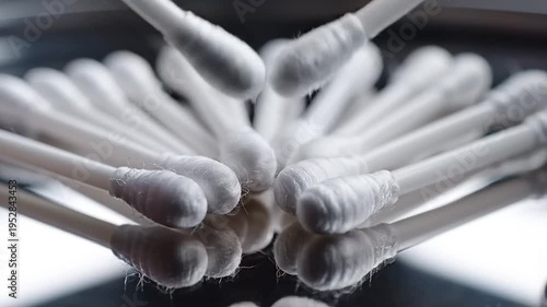 Sterile disposable cotton ear swabs arranged together, pristine and ready for personal care and hygiene applications