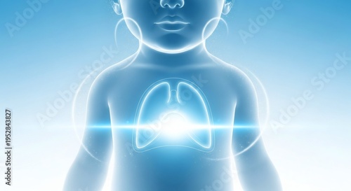 Abstract illustration of a baby's chest with illuminated lungs, representing congenital health awareness and medical science perfect for Congenital Diaphragmatic Hernia Action Day