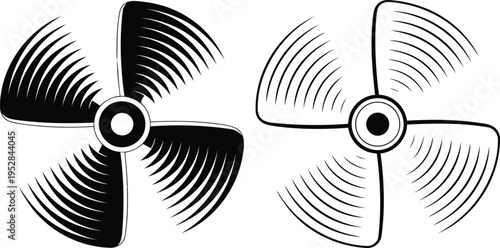 Fan blade illustrations displayed, fan icons depicting rotational motion.